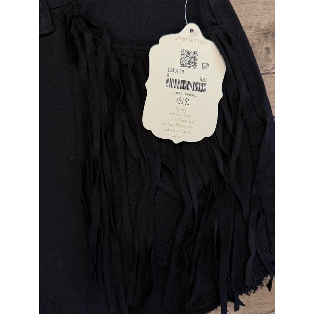Altar'd State Black Fringe Denim Shorts High Waisted Frayed Hem Western Medium
